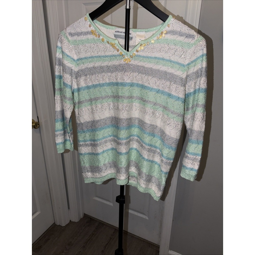 Alfred Dunner Sweater Size PXL Striped Sequin Embellished Lightweight Grannycore